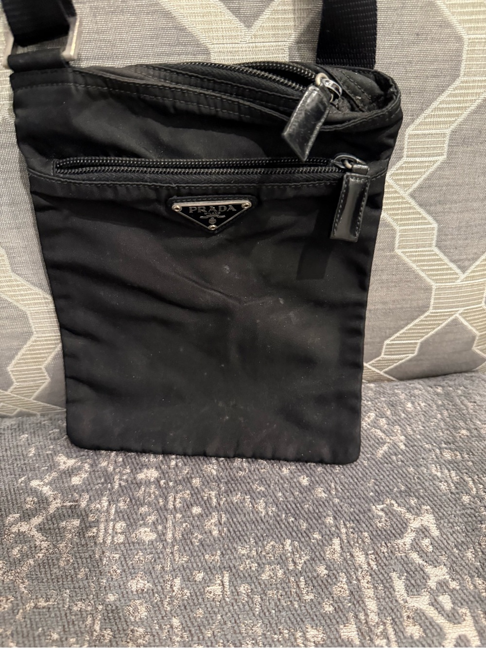 AuthenticPrada Black Nylon Crossbody Bag with Triangle Logo